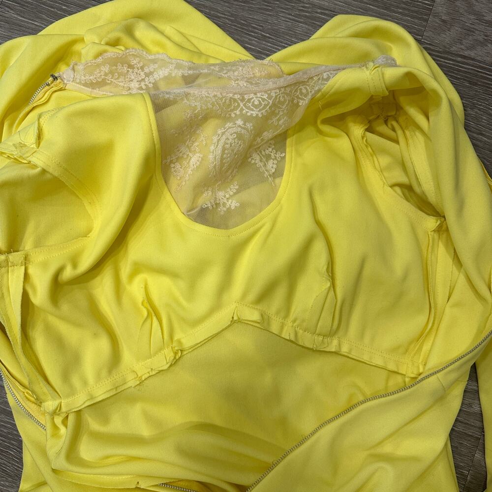 Vintage 1970s Victorian Edwardian Revival Yellow Lace Neck Maxi Dress Costume XS - Picture 14 of 16